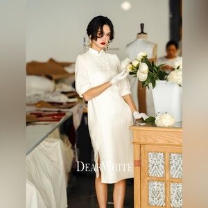 NWOT White Embroidered Mandarin Collar Dress